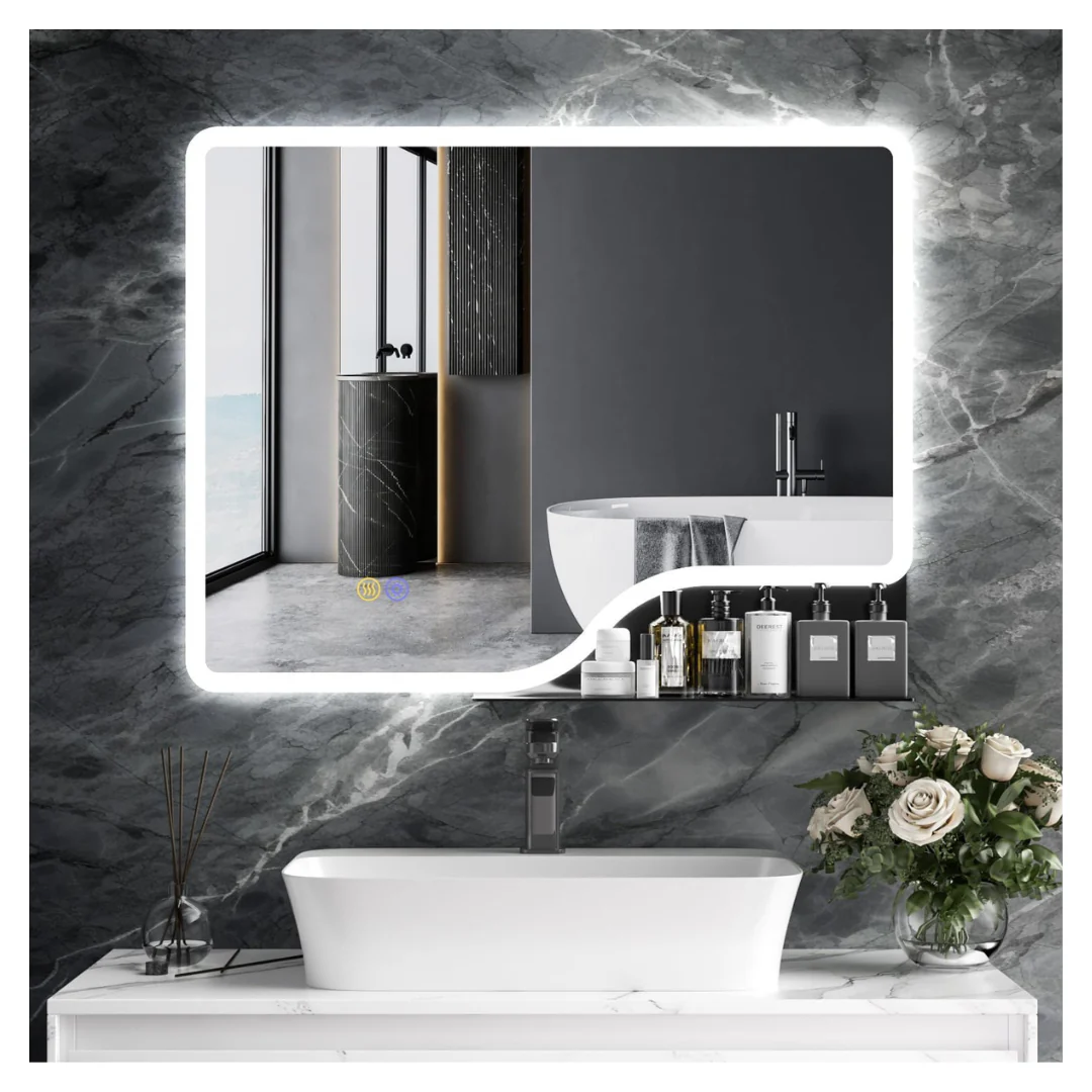 36" x 28" LED Wall-Mounted Backlit Bathroom Mirror With Shelf