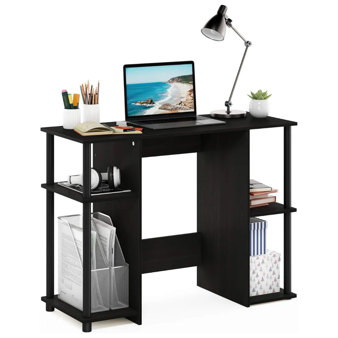 38.4"W Furinno Jaya Compact Wood 4-Shelf Computer Study Desk