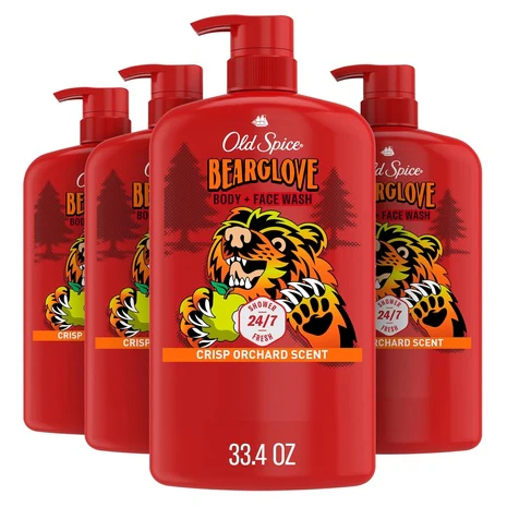 4 Big Bottles Old Spice Bearglove Cleansing Body Wash