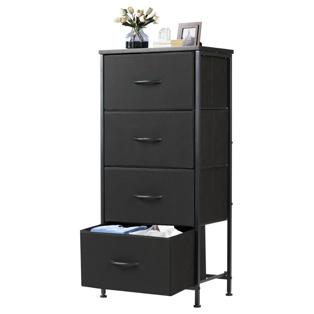 4-Drawer Nightstand Bedside Table W/ Steel Frame & Wood Top