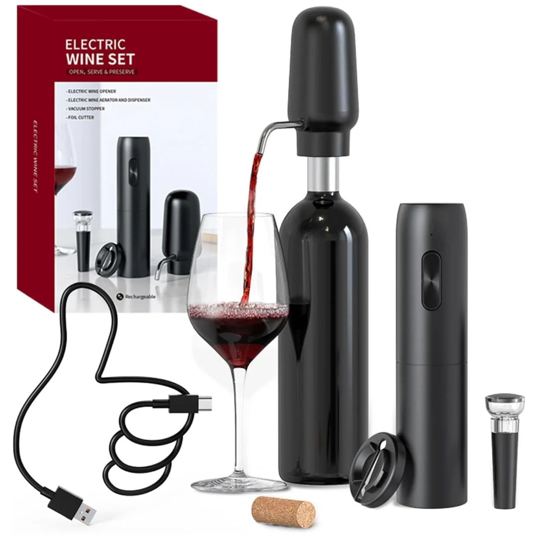 4-In-1 Circle Joy Rechargeable Electric Wine Opener Set