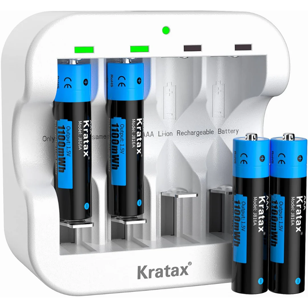 4 Pack 1.5V AAA Rechargeable Lithium Batteries + Fast Charger