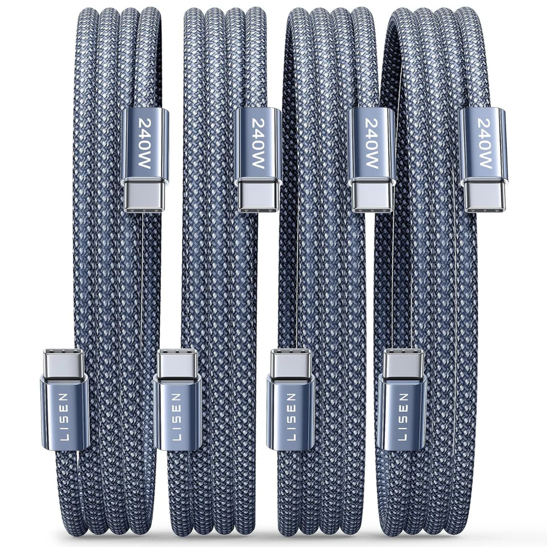 4-Pack 6.6ft LISEN 240W USB-C to USB-C Braided Charger Cables