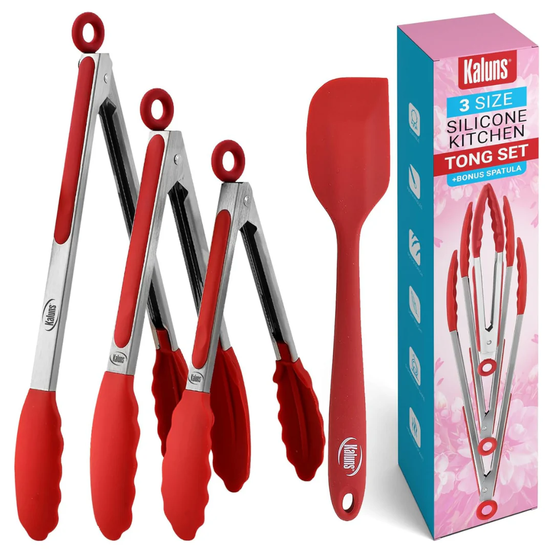 4-Pack Kaluns Non Stick Silicone Tip Stainless Steel Tongs