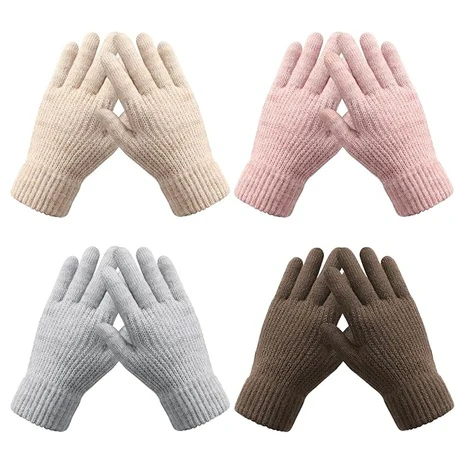 4-Pairs Women's Elastic Cuff Knit Touchscreen Gloves