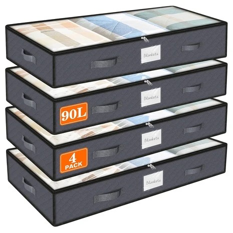 4 Under-Bed Storage Containers with Clear Tops