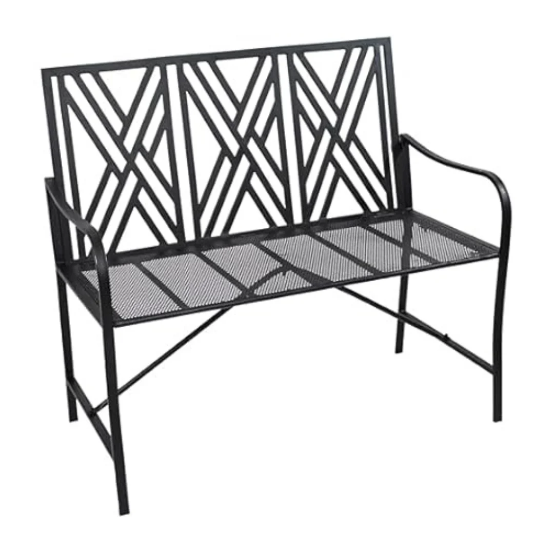42" Sunnydaze 2-Person Geometric Lattice Iron Patio Garden Bench