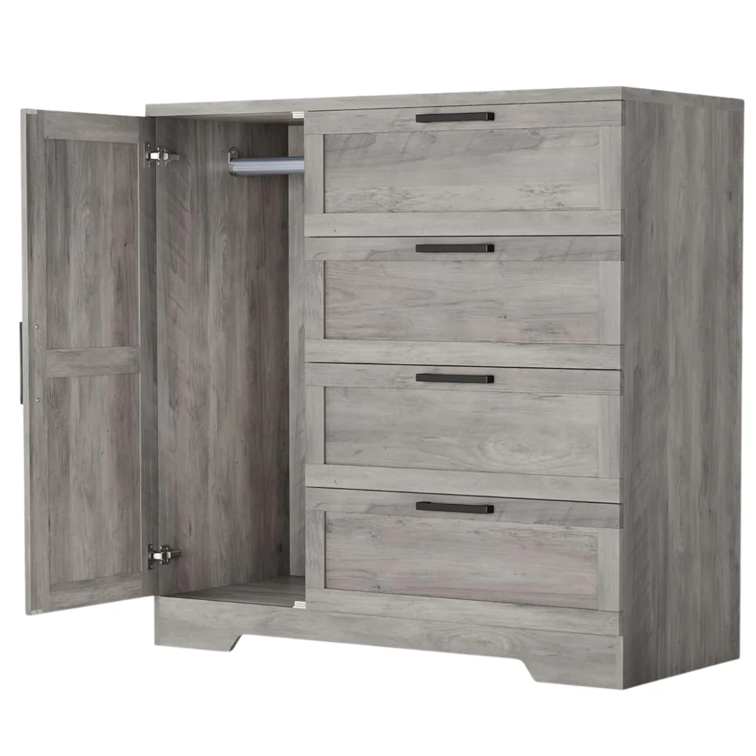43.3" Wood Armoire Wardrobe Closet With 4 Drawers And Door