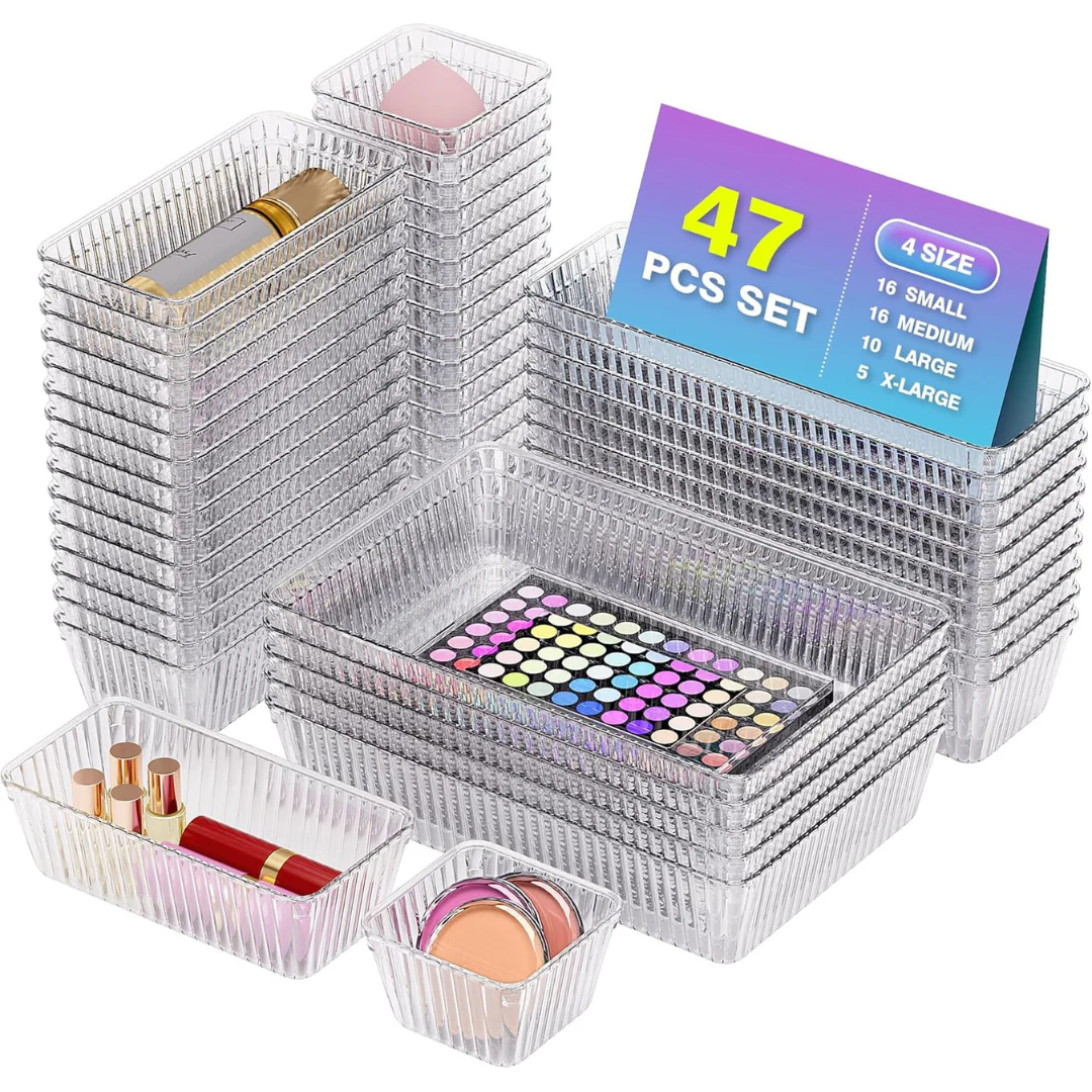 47-Piece Clear Plastic Drawer Organizer Set