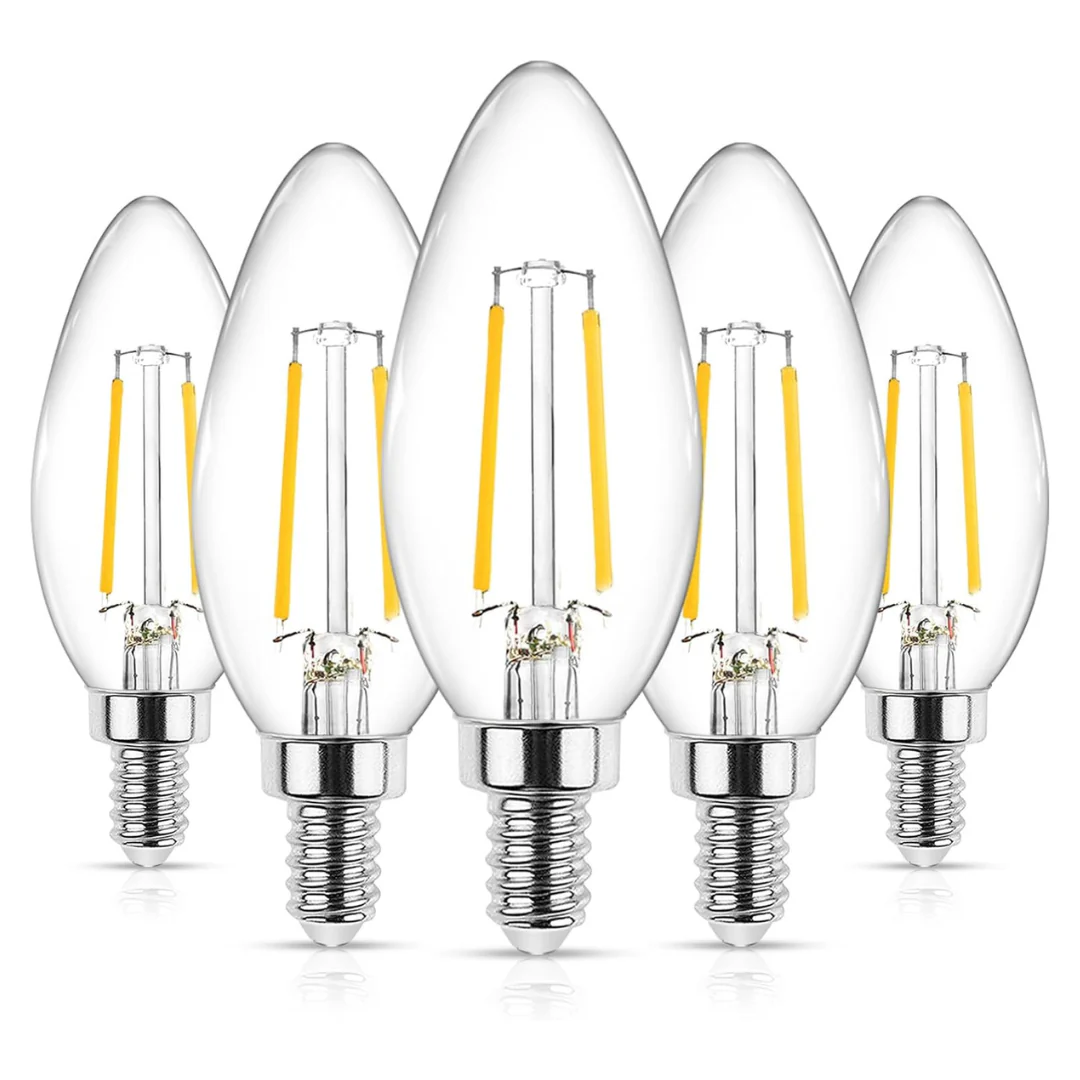 5-Pack Ascher 4W E12 LED Candelabra Clear Light Bulbs