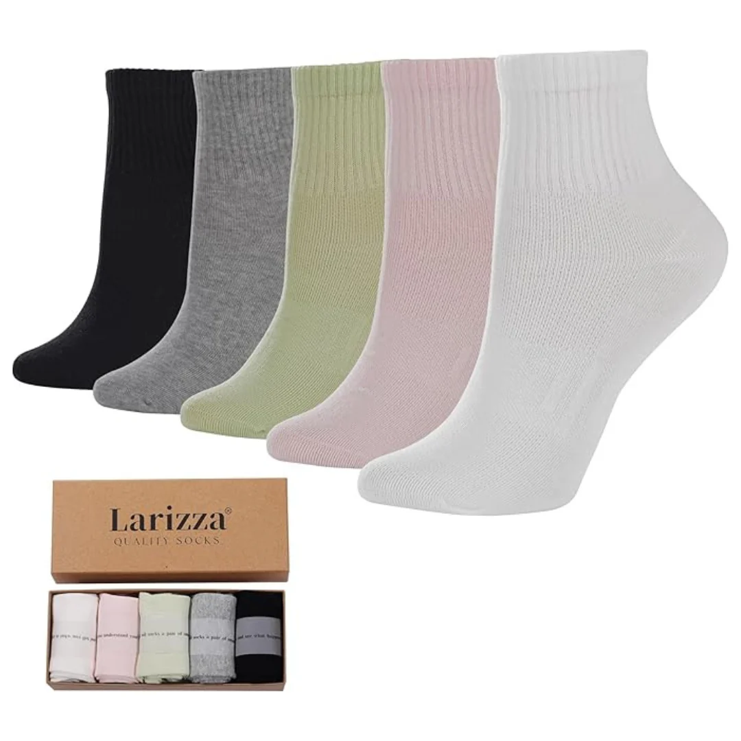 5-Pair Women's Quarter Crew Athletic Cotton Ankle Socks