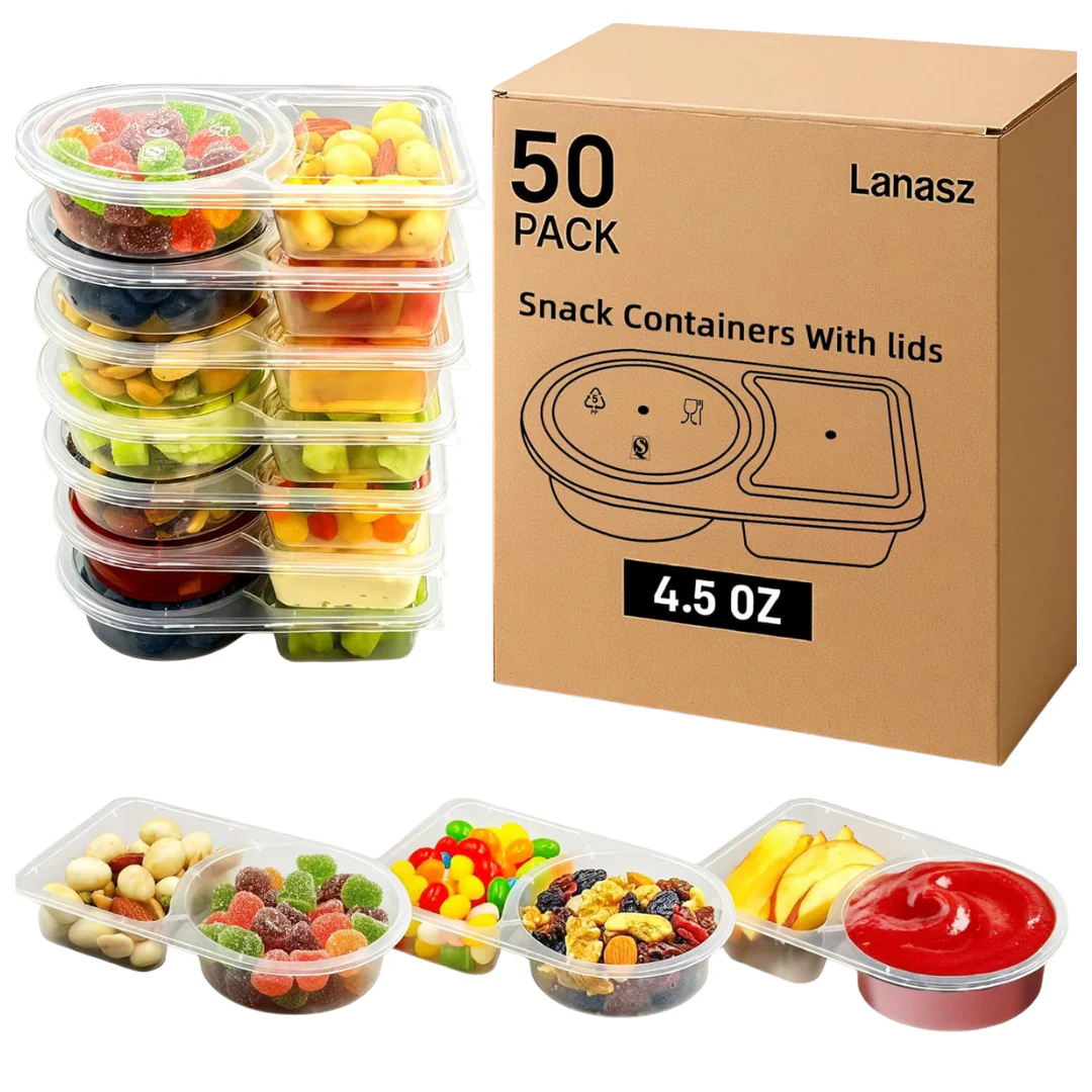 50-Count 4.5-Oz Reusable Double Compartment Plastic Snack Containers w/ Lids