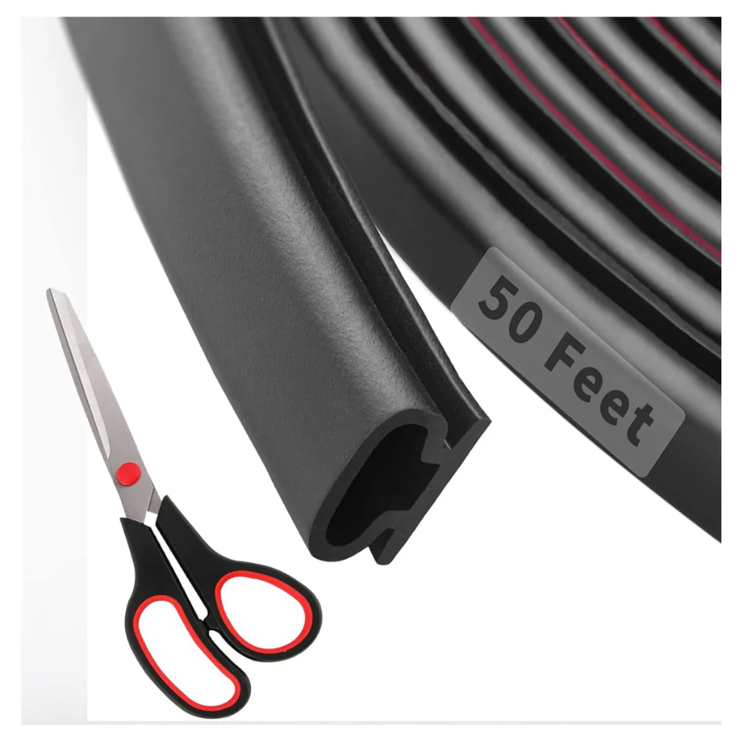 50ft D-Shape Rubber Weather Stripping Door Seal Strip w/ Scissors