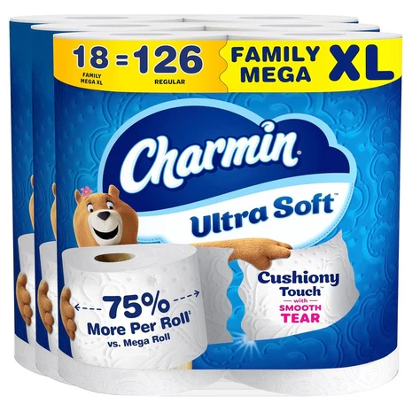 18 Family Mega XL Rolls (126 Regular Rolls) Charmin Ultra Soft Toilet Paper