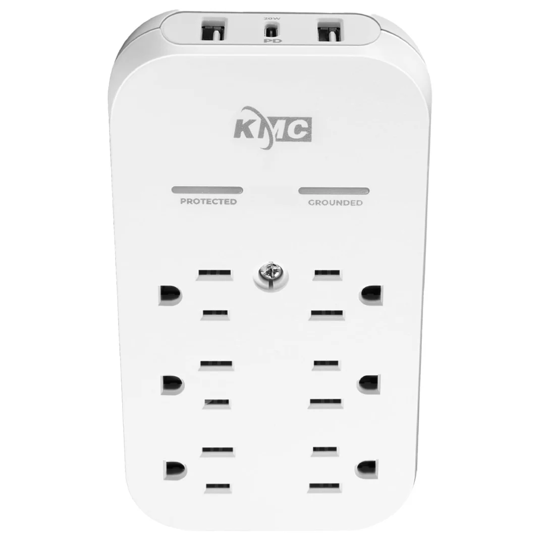 6-Outlet 2 USB-A & USB-C Ports 20W PD Surge Protector Wall Tap