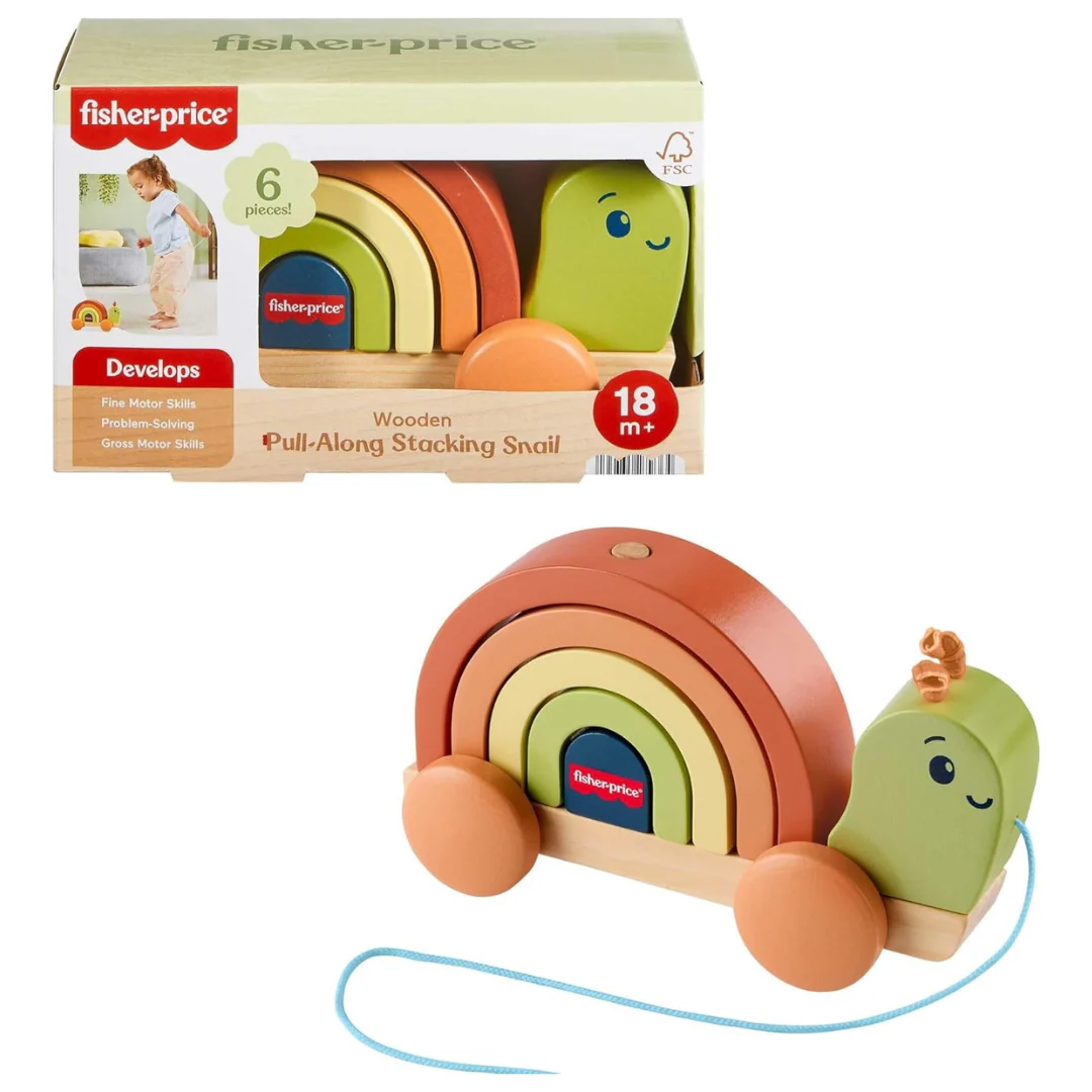 6-Piece Fisher-Price Pull-Along Stacking Snail Wood Toddler Toy