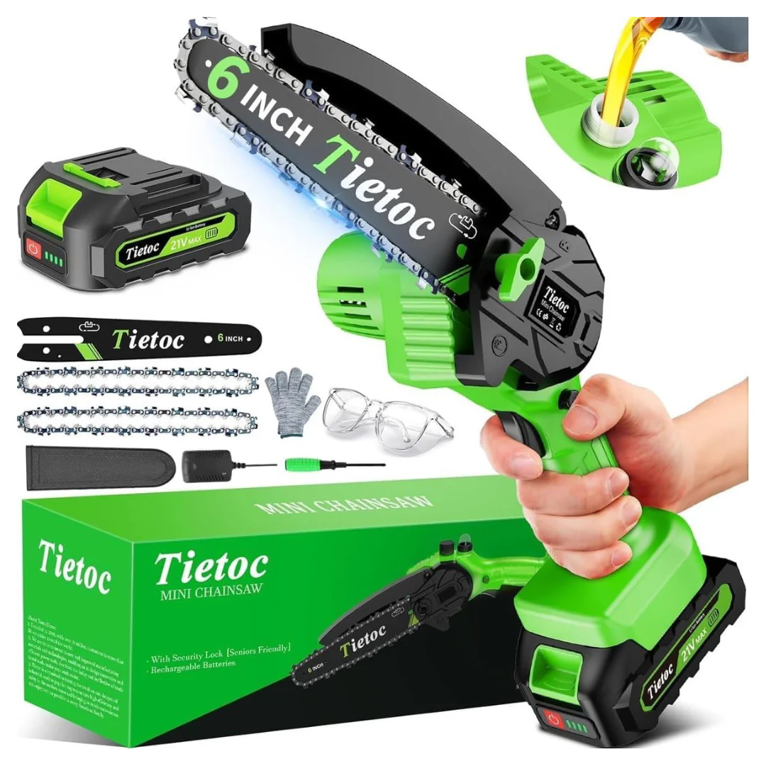 6" Tietoc Electric Cordless Mini Chainsaw With Battery & Charger