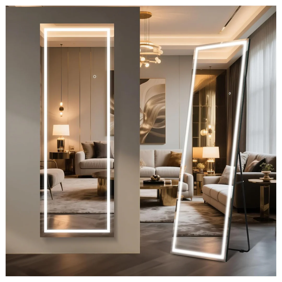 67" x 24" Frameless Dimmable 3 Color LED Tempered Glass Mirror