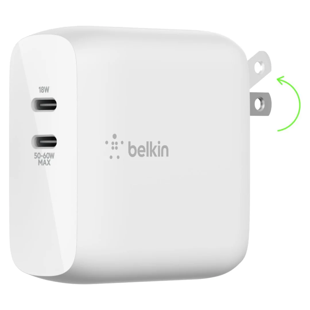 68W Belkin BoostCharge Dual Port USB-C GaN Wall Charger