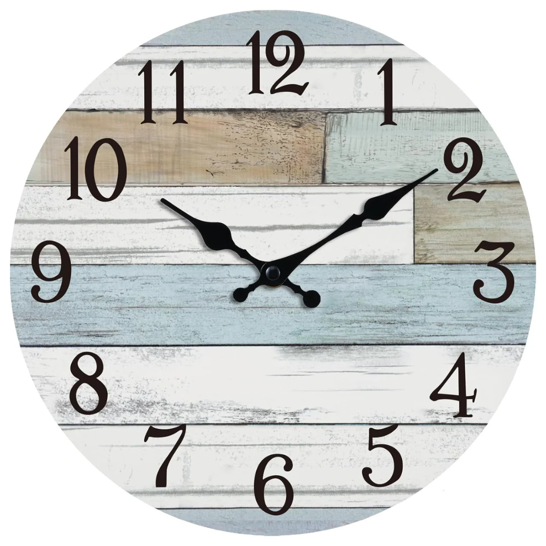 8" Battery Operated Silent Non Ticking Coastal Design Wall Clock