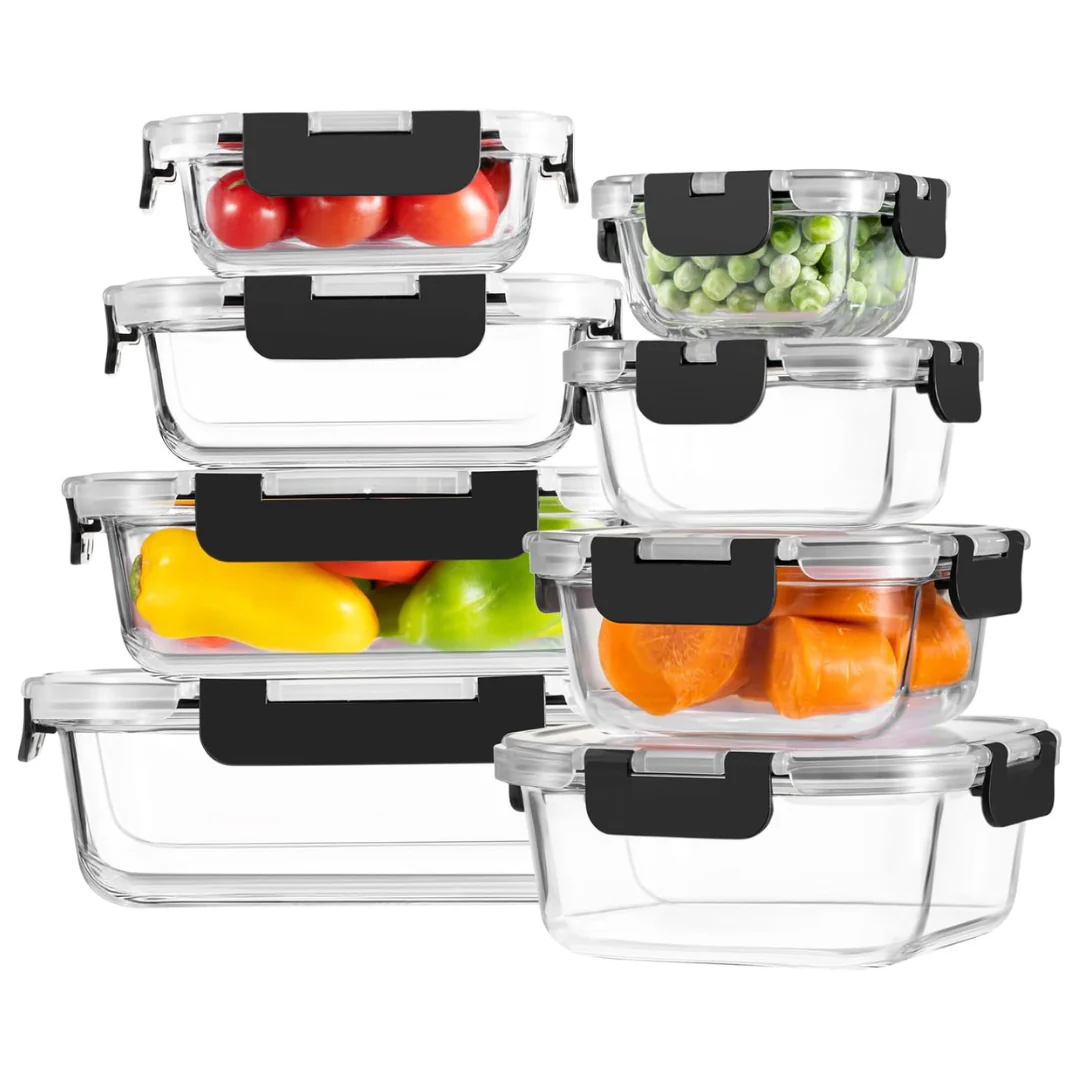 8-Pack Borosilicate Glass Food Storage Containers With Lids