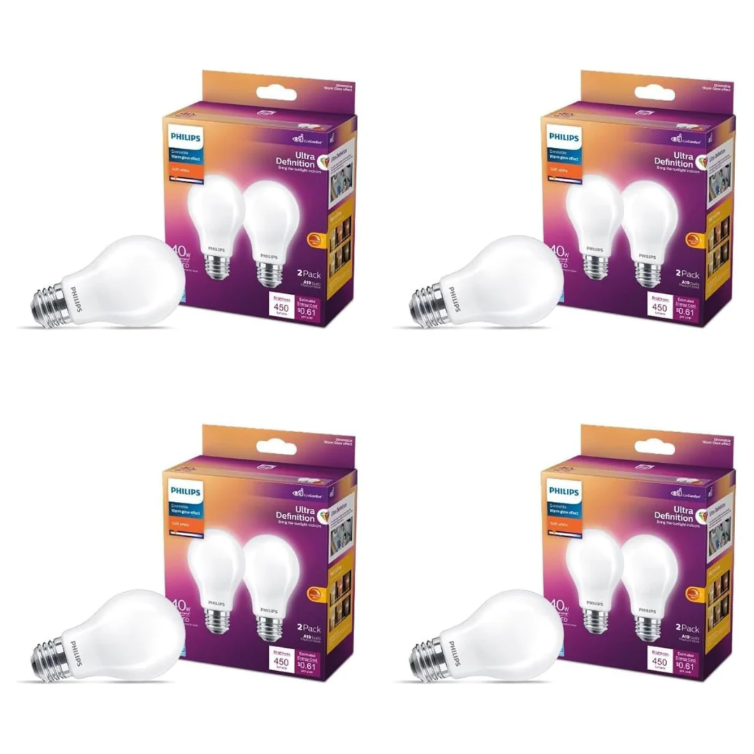 8-Pack Philips LED 40W A19 Light Bulbs