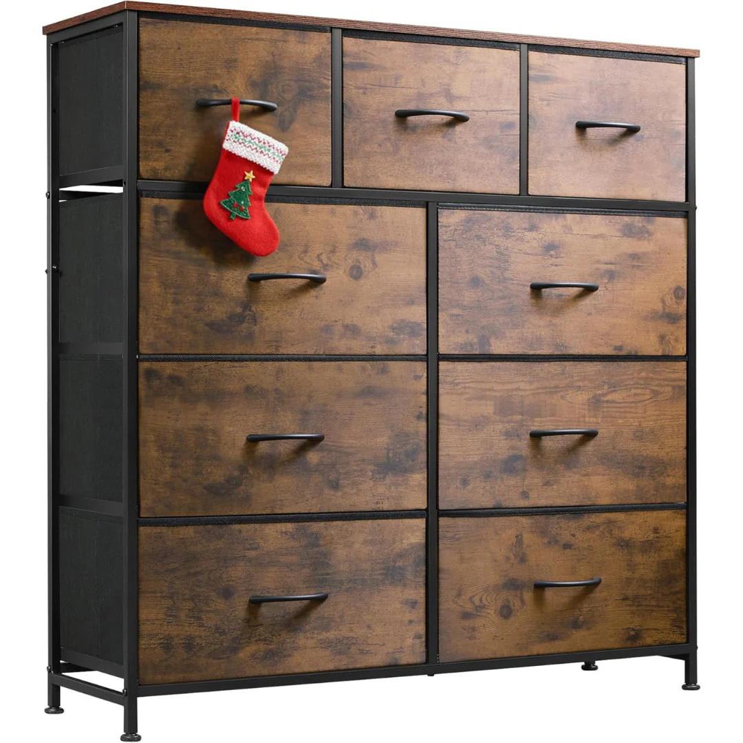 9-Drawer Tall Fabric Dresser W/ Steel Frame & Wood Top (3 Color)