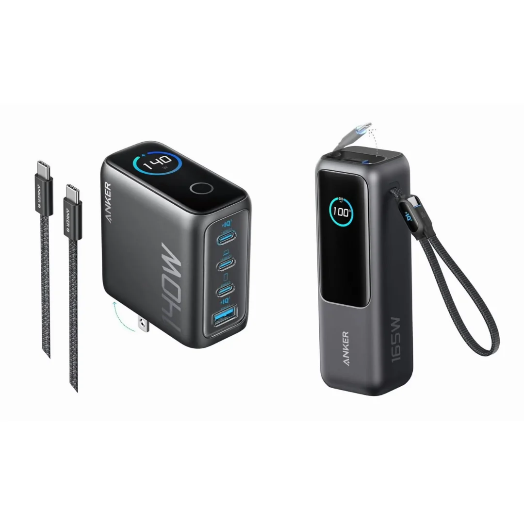 Anker 140W MAX USB C Laptop Charger (4-Port) + 25k mAh Portable Power Bank (4-Port)