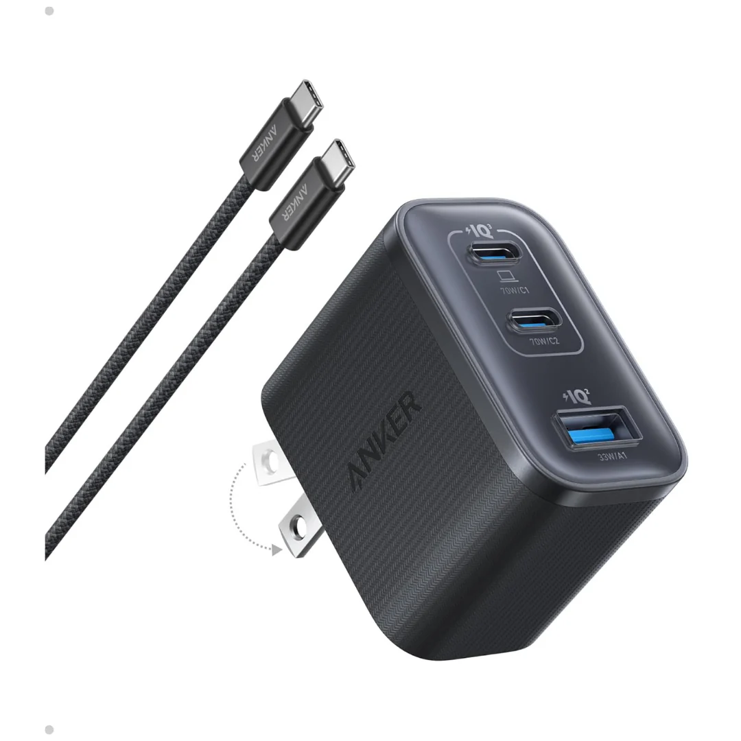 Anker Nano 70W USB-C 3-Port Charger Block With Cable