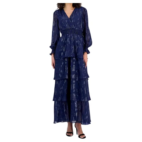 Anne Klein Women's Smocked-Trim Tiered Maxi Dress