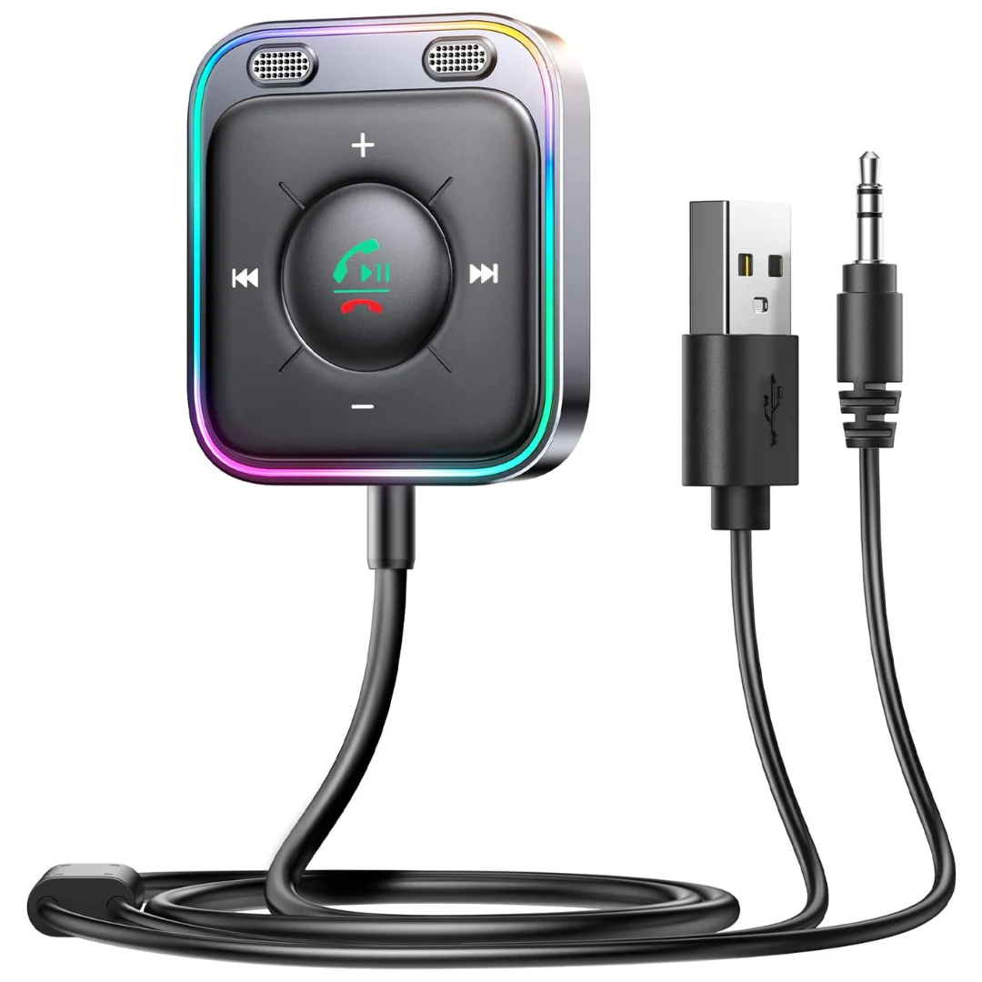 AUX Bluetooth 5.3 Car Adapter With Dual Mics And Noise Cancellation