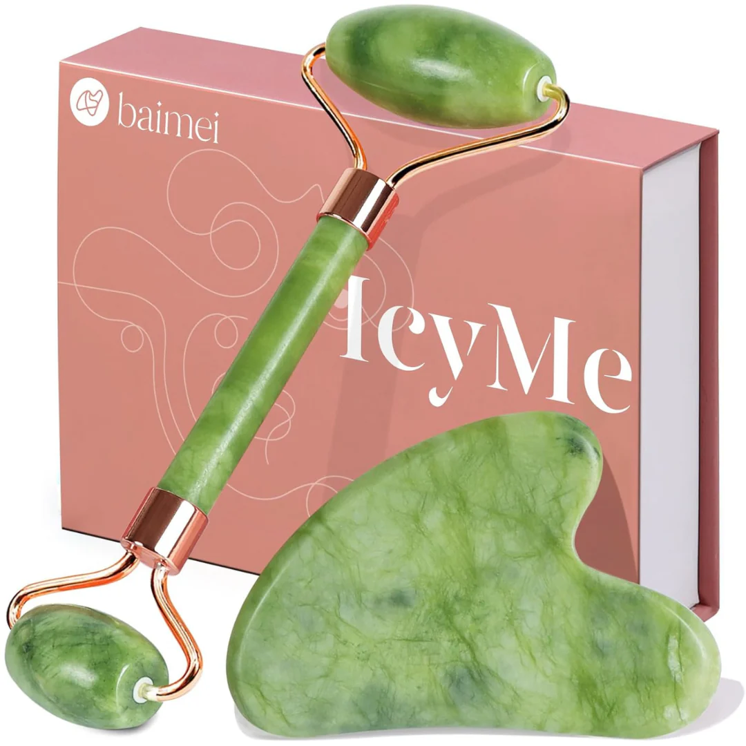 Baimei Unisex Jade Roller & Gua Sha Facial Beauty Tools Set