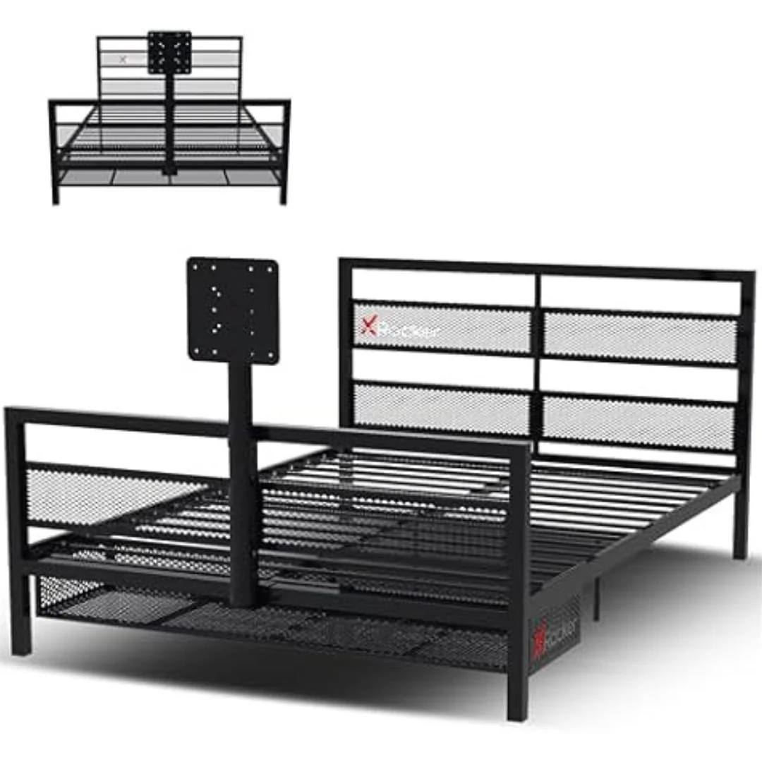 Basecamp Full Size Metal Mesh Frame Bed with Rotating TV Mount