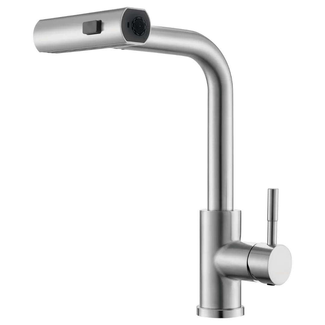 Brushed Nickel Waterfall Kitchen Faucet With Pull Down Sprayer
