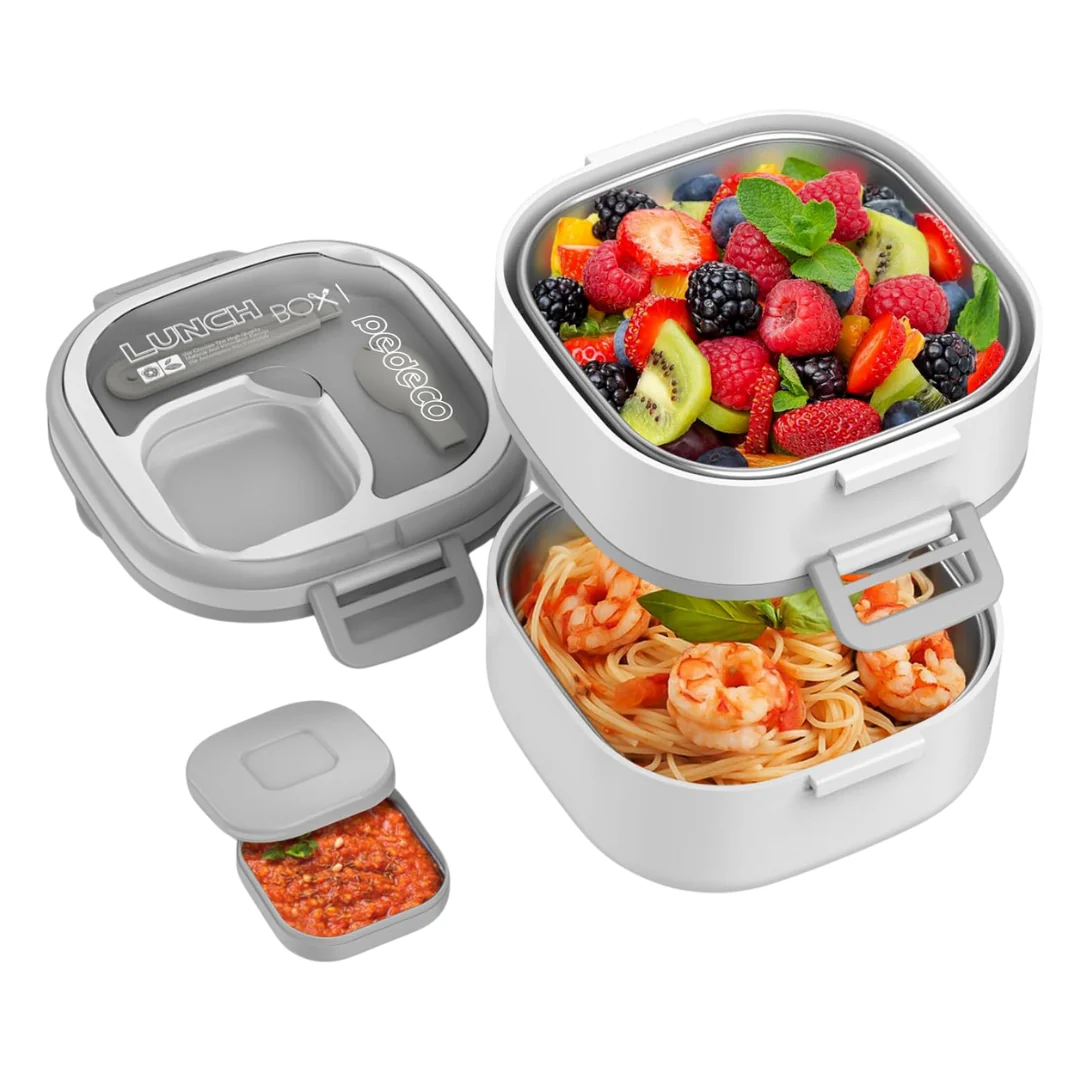 Double Layer Bento Lunch Box With Removable Stainless Steel Dividers