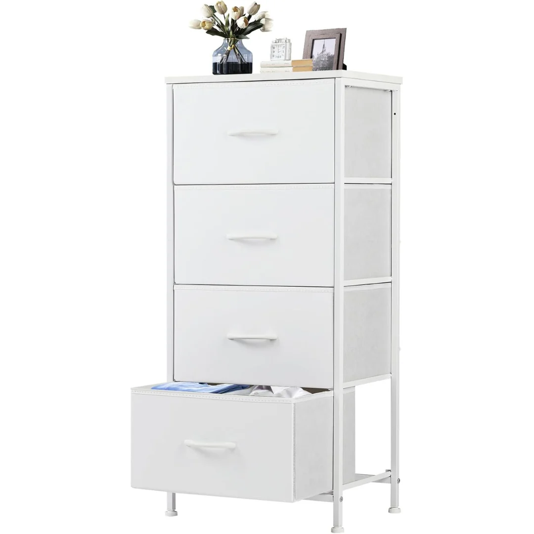 DUMOS Nightstand With 4 Drawers & Removable Fabric Bins
