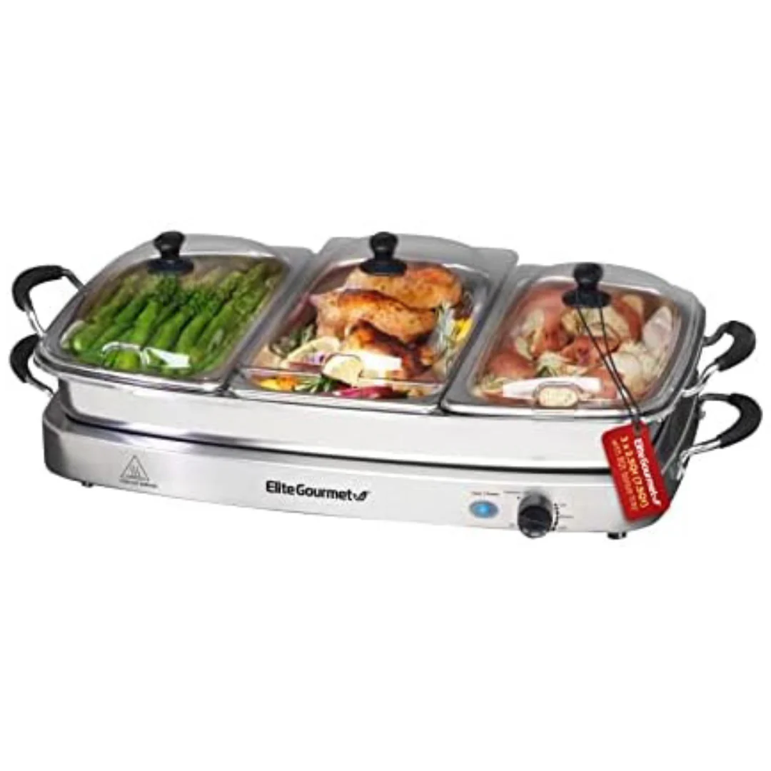 Elite Gourmet EWM-9933 Triple 3 x 2.5 Quart Trays Buffet Server