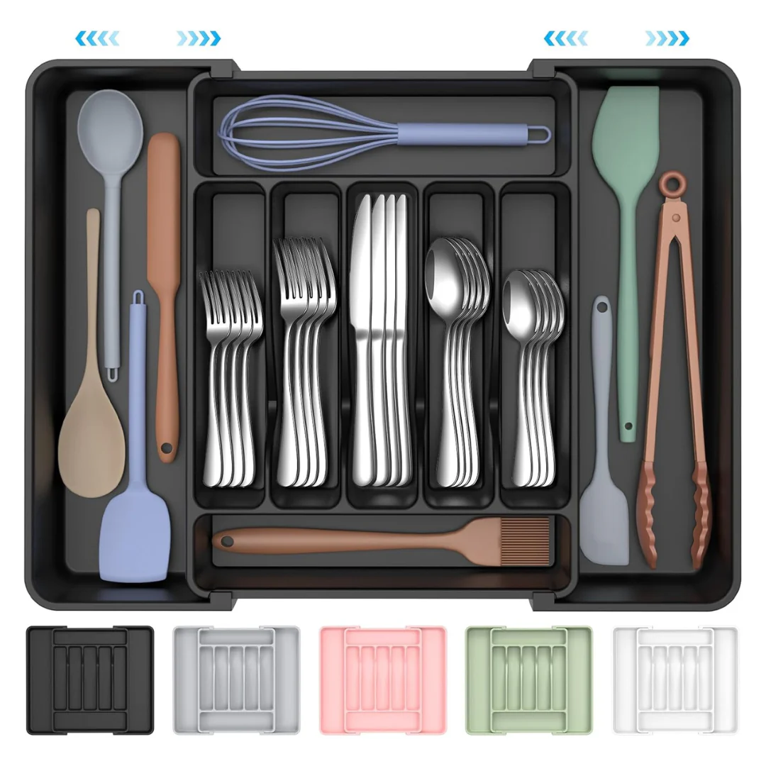 Extra LargeExpandable Kitchen Drawer Organizer (Black)
