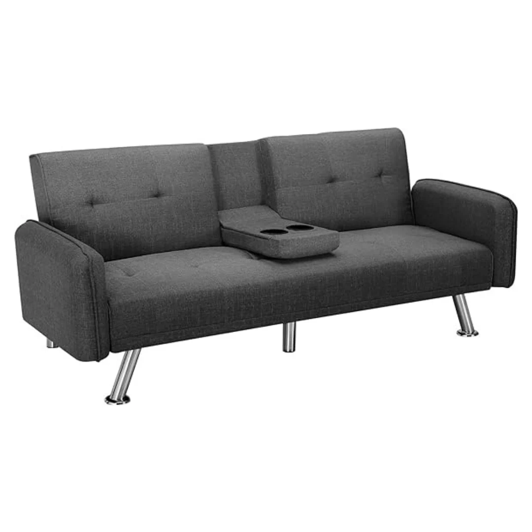 Fangflower Sleeper Sofa Bed With Adjustable Backrest & Cup Holders