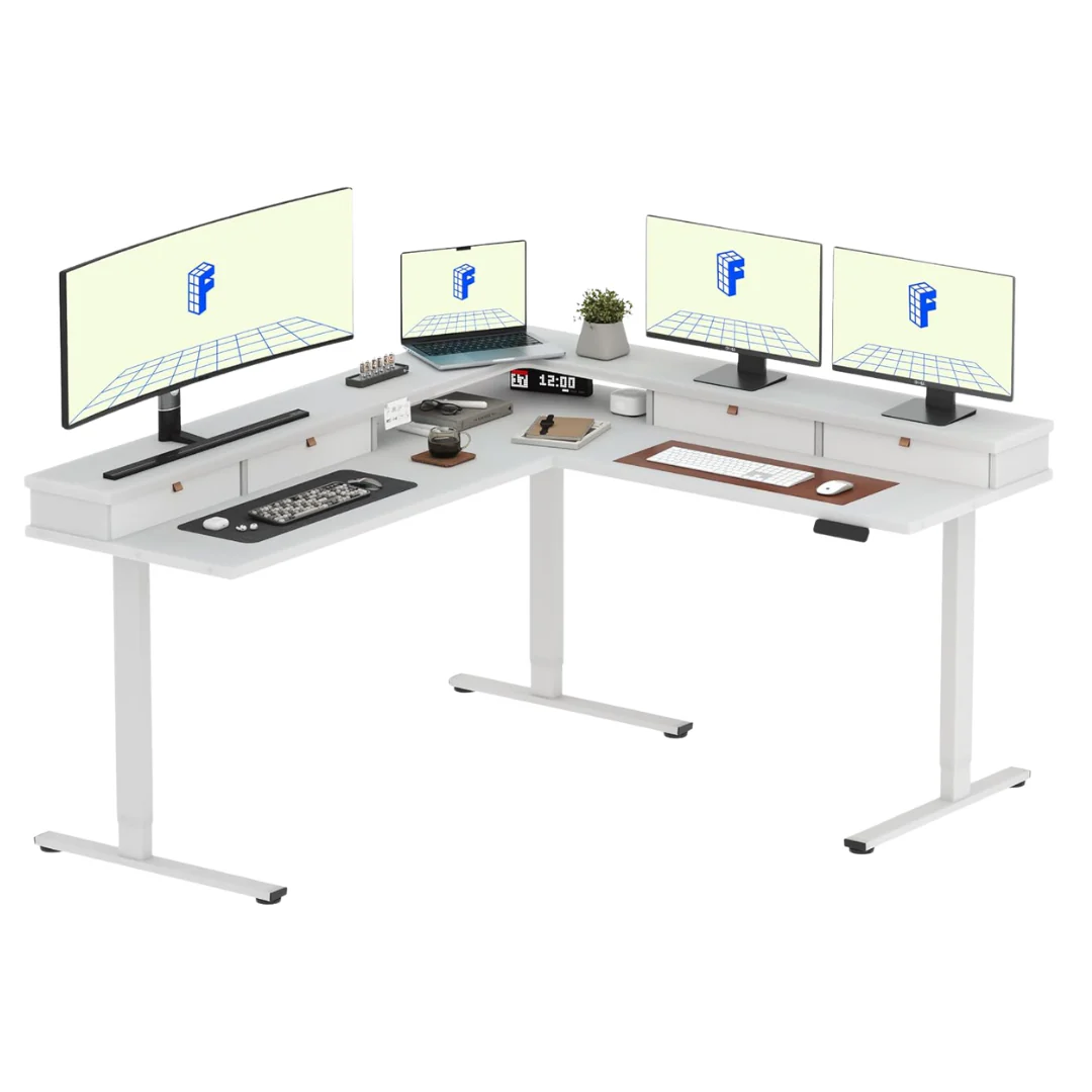 Flexispot 71" Large L Shaped Electric Corner Table With Shelf