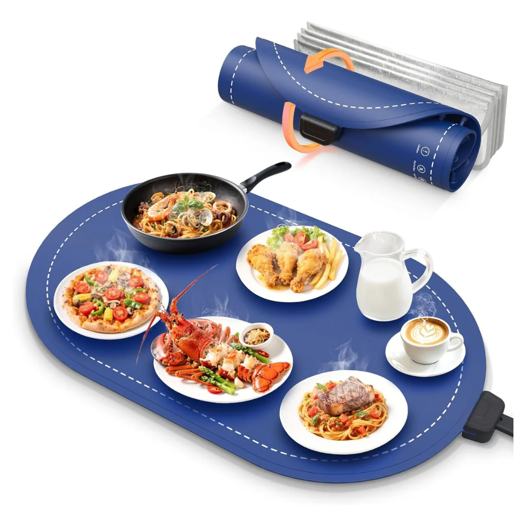 Foldable Silicone Food Warming Mat W/ Adjustable Temperature & Timer