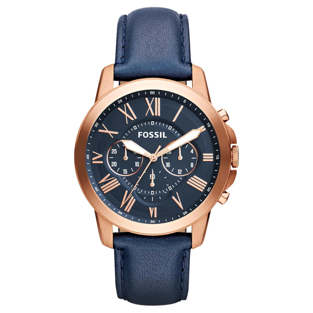 Fossil Men's Grant 44mm Quartz Stainless Steel & Leather Chronograph Watch