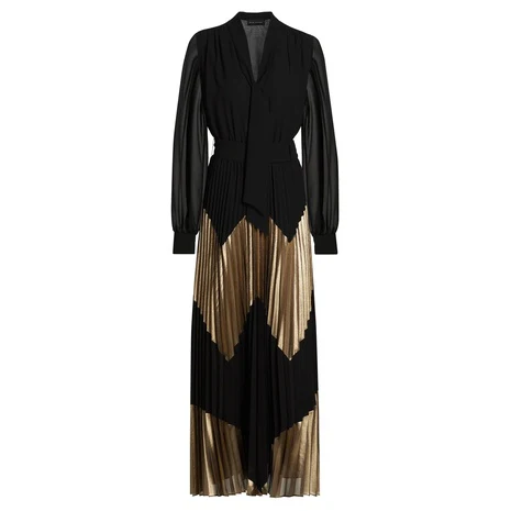 Gilded Pleated Maxi Dress