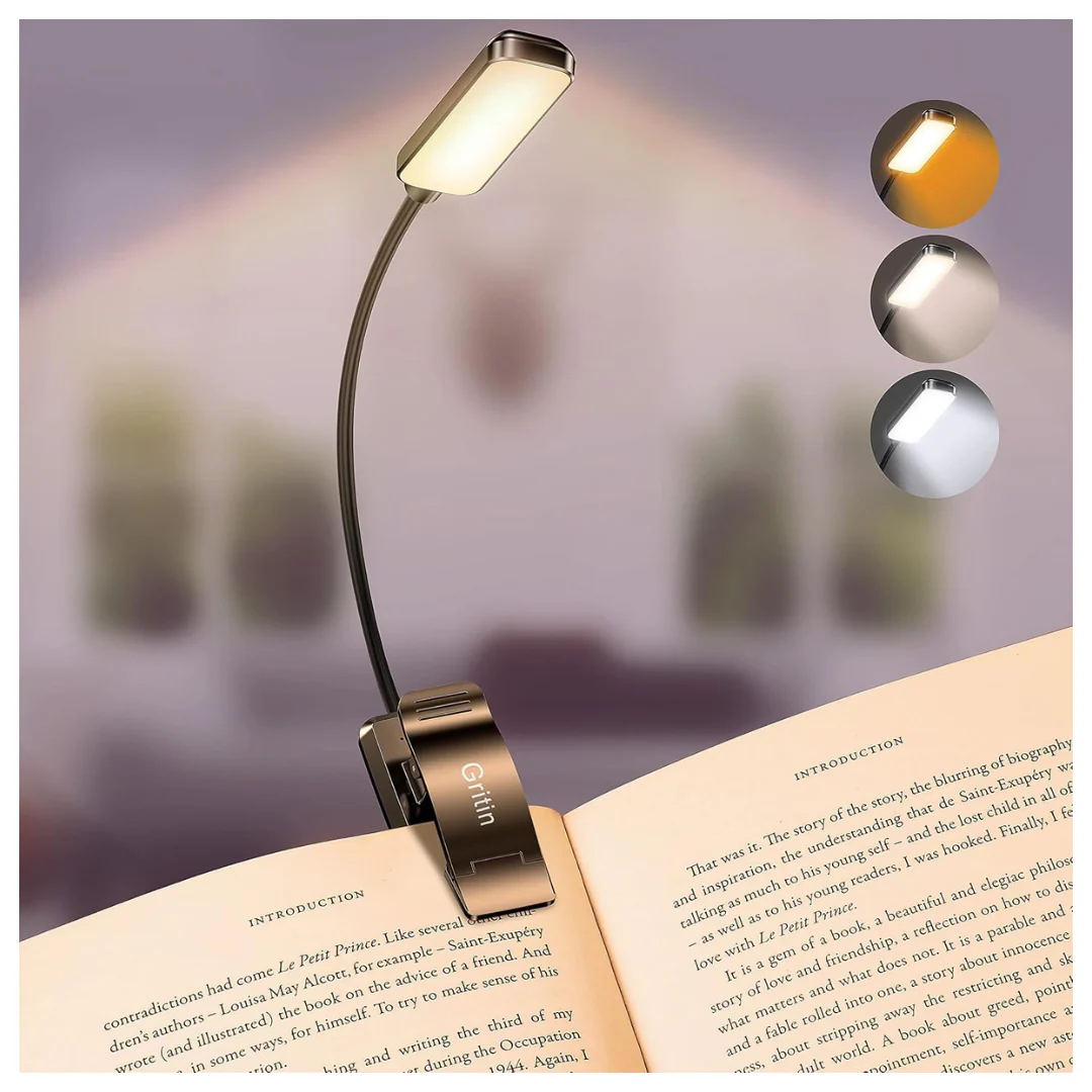 Gritin 9 LED 3 Color Rechargeable Book Light