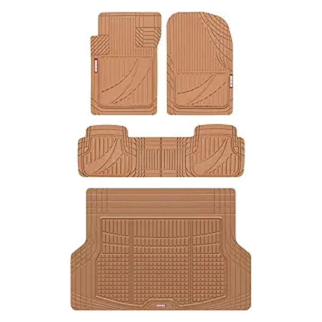 Heavy Duty Beige Rubber Car Floor Mats & Cargo Liner