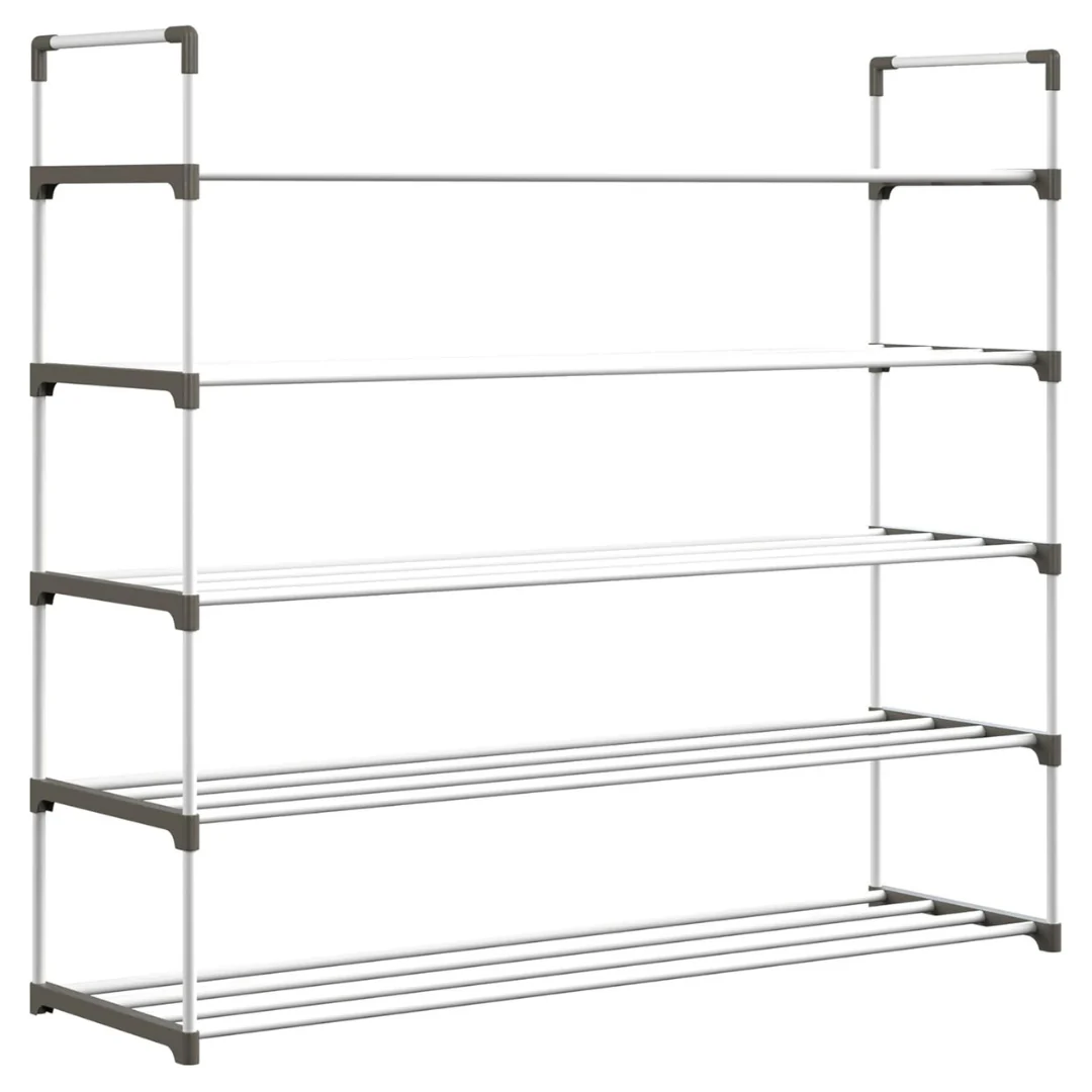 Home-Complete 37-In H 5 Tier 25 Pair White Plastic Shoe Rack