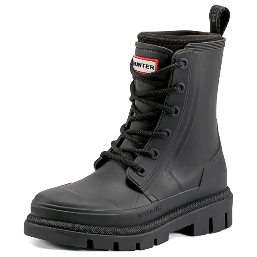 Hunter Women's Diana Lace Up Waterproof Rain Boots (Black)