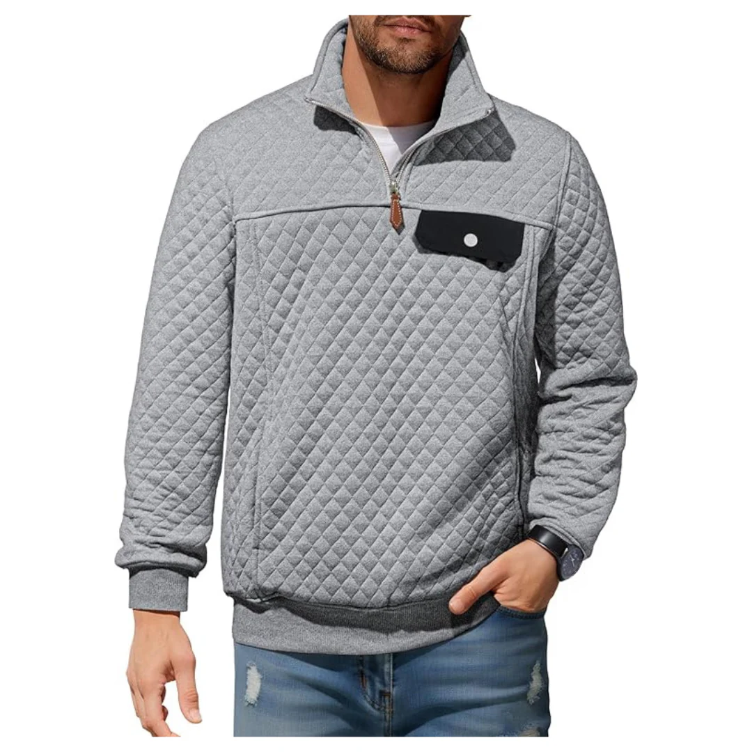 JMIERR Men's Heavyweight Stand Collar Quilted Sweatshirt W/ Pocket (Various)