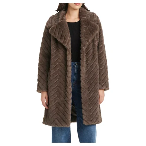 Jones New York Women's Chevron Textured Faux-Fur Coat