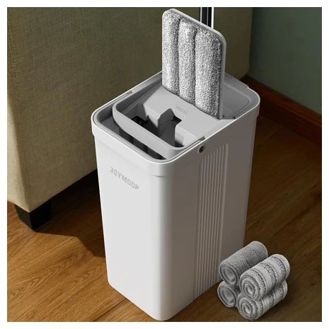 JoyMoop Flat Mop & Bucket Set With Wringer & 4 Pads